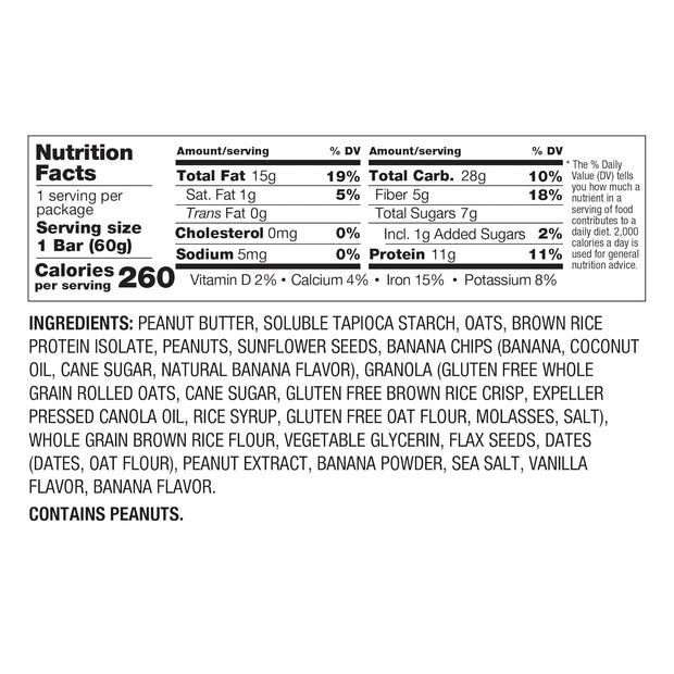 PBfit Peanut Butter Banana Energy Bars, 11g Protein, 5g Fiber, Gluten Free, Vegan, Plant-Based, Non-GMO, 2.1 Oz (Pack of 12)