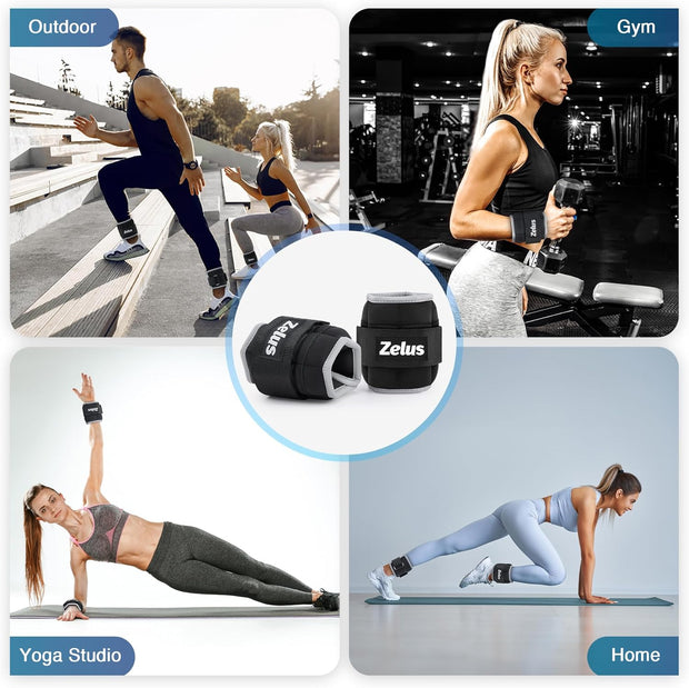ZELUS 1 Pair Adjustable Ankle Weights, 2 4 6 8 10 lb Modularized Leg Weight Straps for Women Men, Weighted Ankle Weight Set with Removable Sandbags, 1-5 lb per Ankle Strap for Gym Yoga Jogging Walking