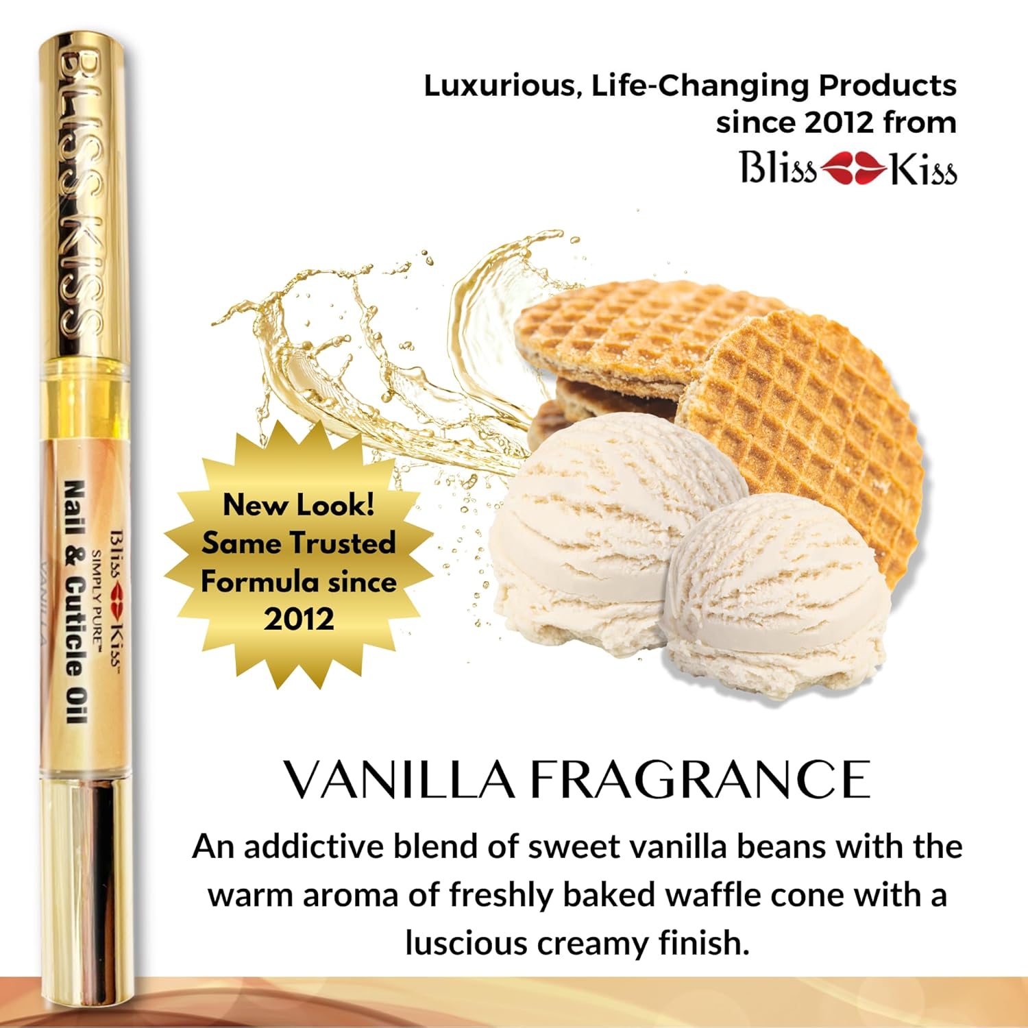 Bliss Kiss | 1 Vanilla Fragrance | Nail Oil Cuticle Pen w/Vitamin E & Jojoba⏤Nail Strengthener Nail Growth Serum for Brittle Peeling Breaking Thin Nails