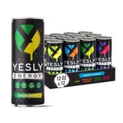 Yesly Energy Drink, Variety Pack, Naturally Flavored Sparkling Energy Drink With Electrolytes, Magnesium, Potassium, Vitamin C, B6 & B12, Natural Caffeine From Green Tea, 12 Fl Oz Cans, 12 Pack