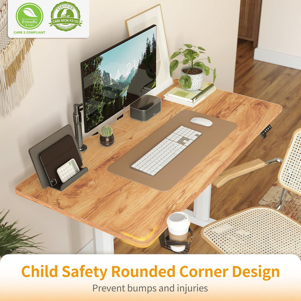 FEZIBO 44 x 24 Inches Standing Desk, Height Adjustable Electric Standing Desk, Stand up Table, Sit Stand Home Office Desk with Splice Board, Light Rustic Brown