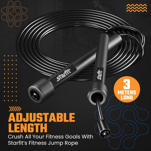 STARFIT Lightweight Jump Rope for Fitness and Exercise, Adjustable Jump Ropes with Plastic Handles, Cardio and Endurance Training, Jumping Rope for Workout