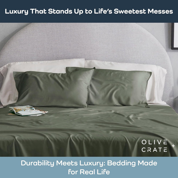 Olive + Crate Tencel Eucalyptus Pillowcases - 100% Tencel Lyocell Cooling Pillow Cases for Hot Sleepers - Hypoallergenic, Moisture-Wicking, Silk Alternative, Vegan - King Size Set of 2 [Moss]