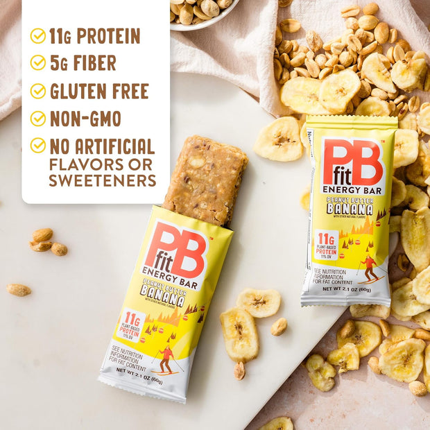 PBfit Peanut Butter Banana Energy Bars, 11g Protein, 5g Fiber, Gluten Free, Vegan, Plant-Based, Non-GMO, 2.1 Oz (Pack of 12)