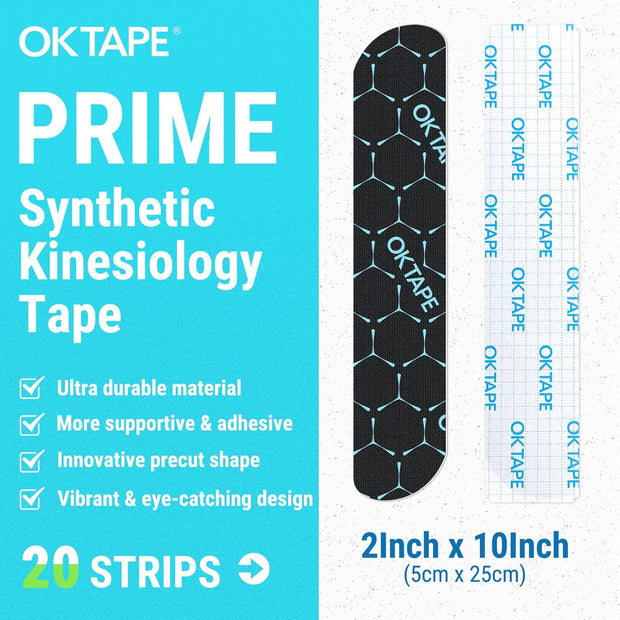 OK TAPE Synthetic Kinesiology Tape, 20 Strips Precut K Tape, Waterproof, Elastic Athletic Tape for Pain Relief & Muscle Support, Reflective Design, 2" x 10" -Purple