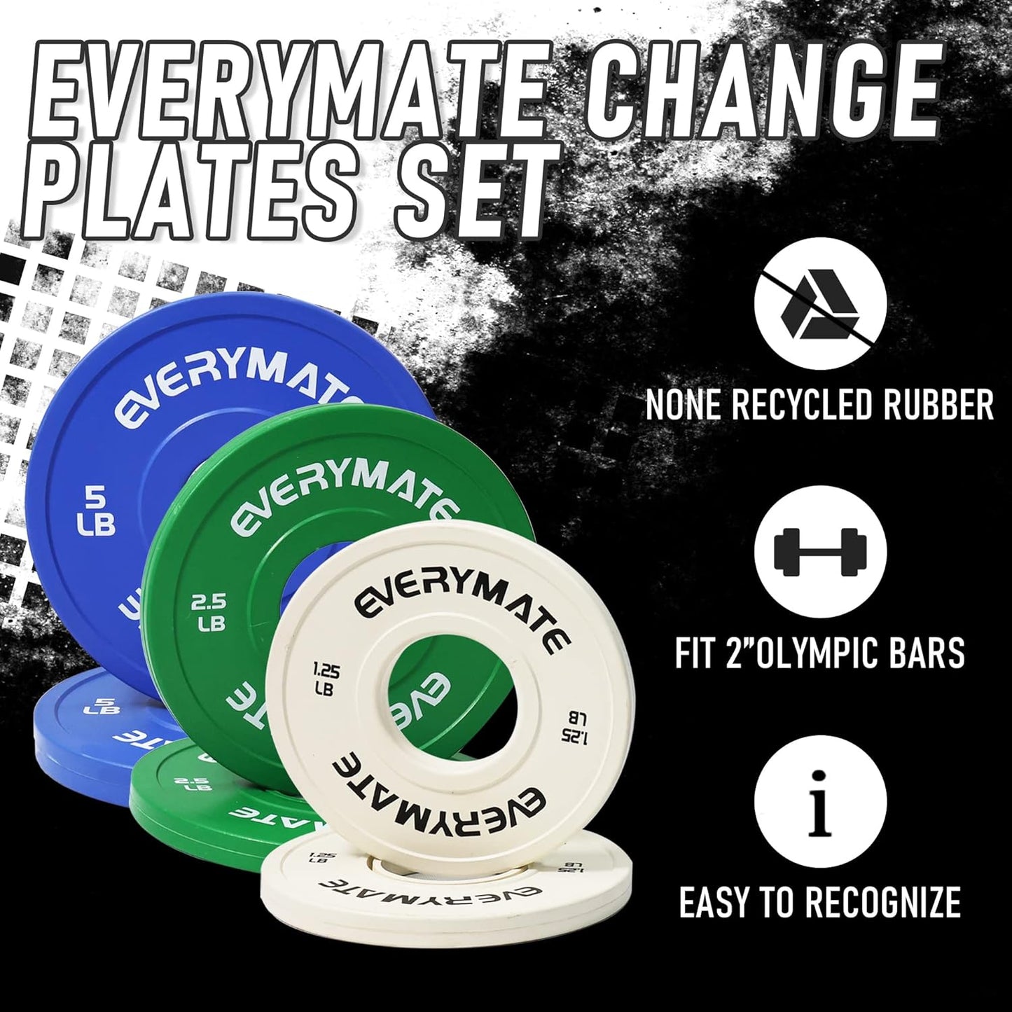 Change Weight Plates 1.25LB 2.5LB 5LB Set Fractional Plate Olympic Bumper Plates for Cross Training Bumper Weight Plates Steel Insert Strength Training Weight Plates