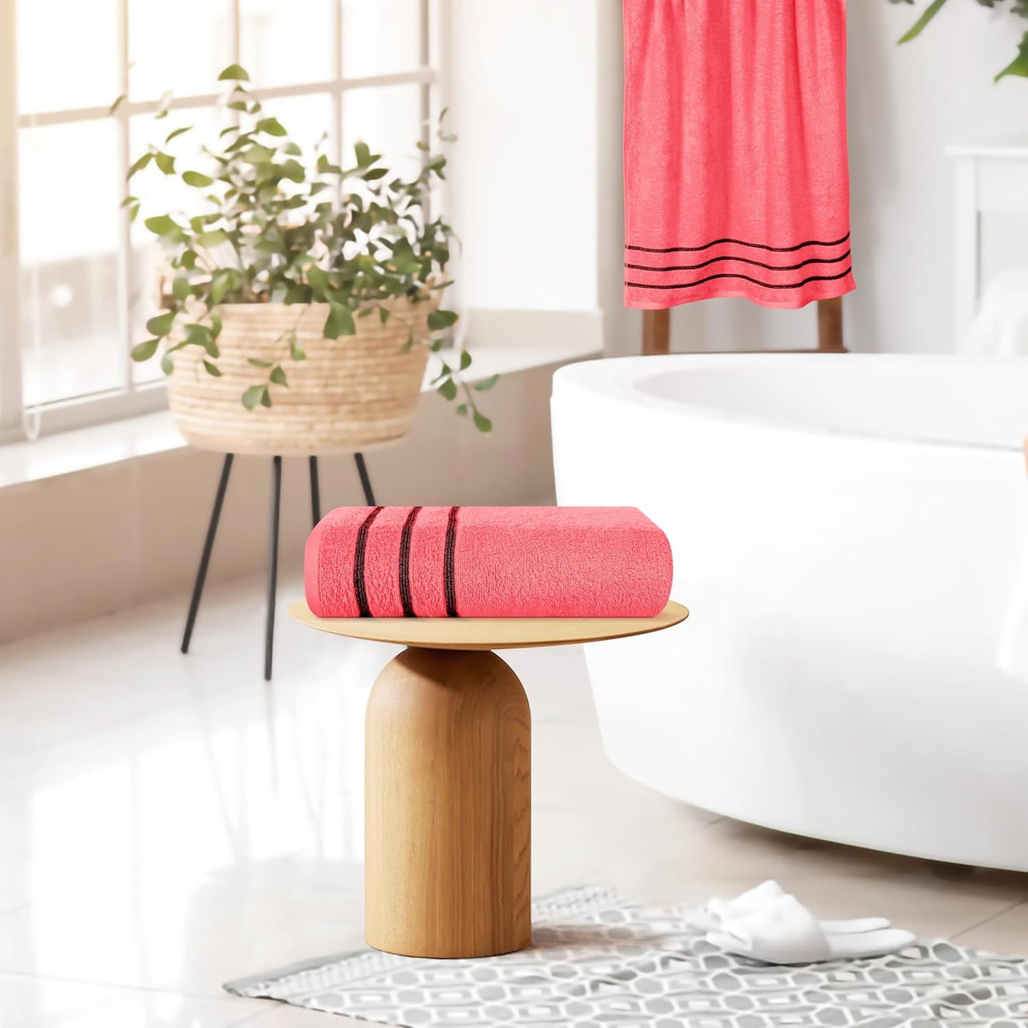 MyOwn Cotton 2 Pack Oversized Bath Towel Set 28x55 inches, Large Bath Towels, Ultra Absorbant Compact Quickdry & Lightweight Towel, Ideal for Gym Travel Camp Pool - Coral Orange, 71617