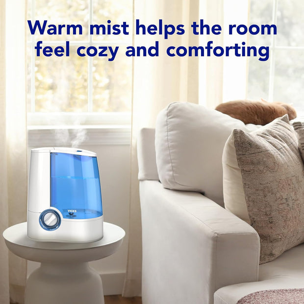 Vicks Warm Mist Humidifier - Air Humidifier for Bedroom, Home & Large Room, Baby, Kids and Adults Soothing Steam Vaporizer for Cough, Congestion, Allergies & Dry Air, VapoSteam Compatible