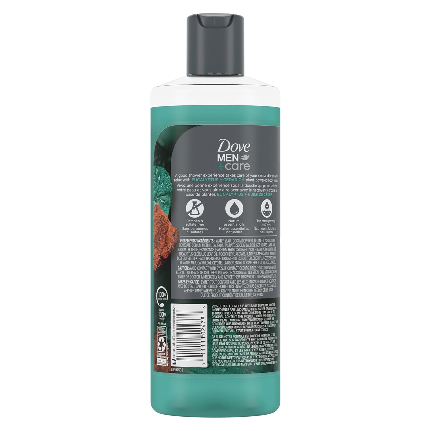 Dove Men+Care Body Wash Eucalyptus + Cedar Oil 4 Count to Rebuild Skin in the Shower with Plant-Based Cleansers and Moisturizers 18 oz