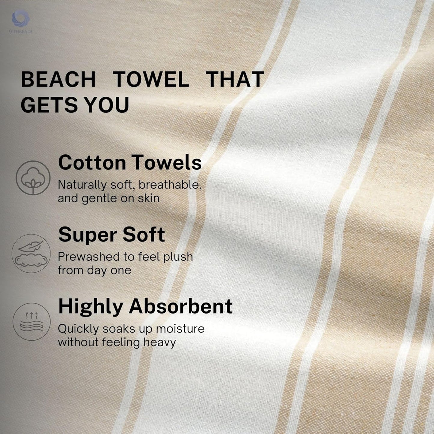 Cotton Turkish Beach Towel Towels Oversized 36"x72" Pool Absorbent Extra Large Quick Dry Sand Travel Towel (Beige, 4 Pack)