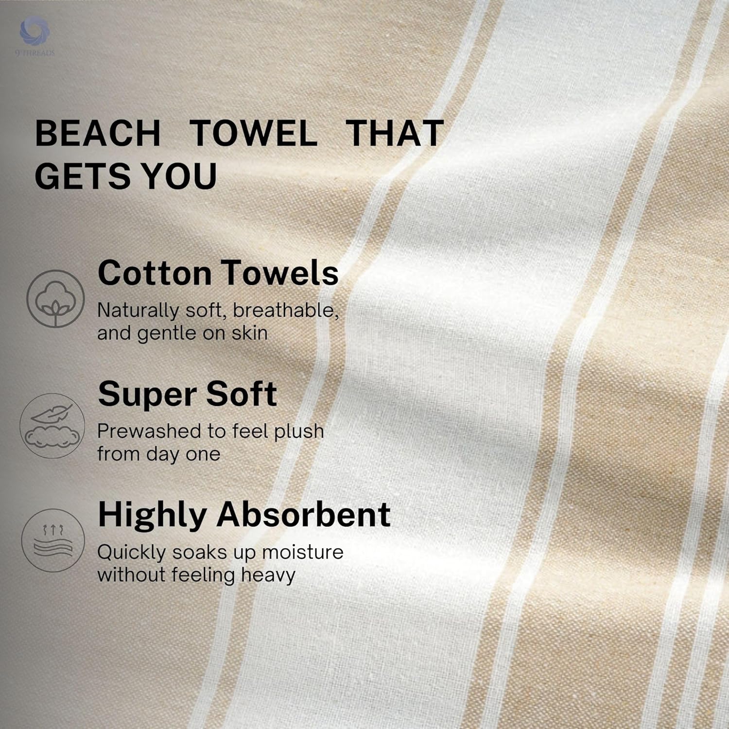 Cotton Turkish Beach Towel Towels Oversized 36"x72" Pool Absorbent Extra Large Quick Dry Sand Travel Towel (Beige, 4 Pack)