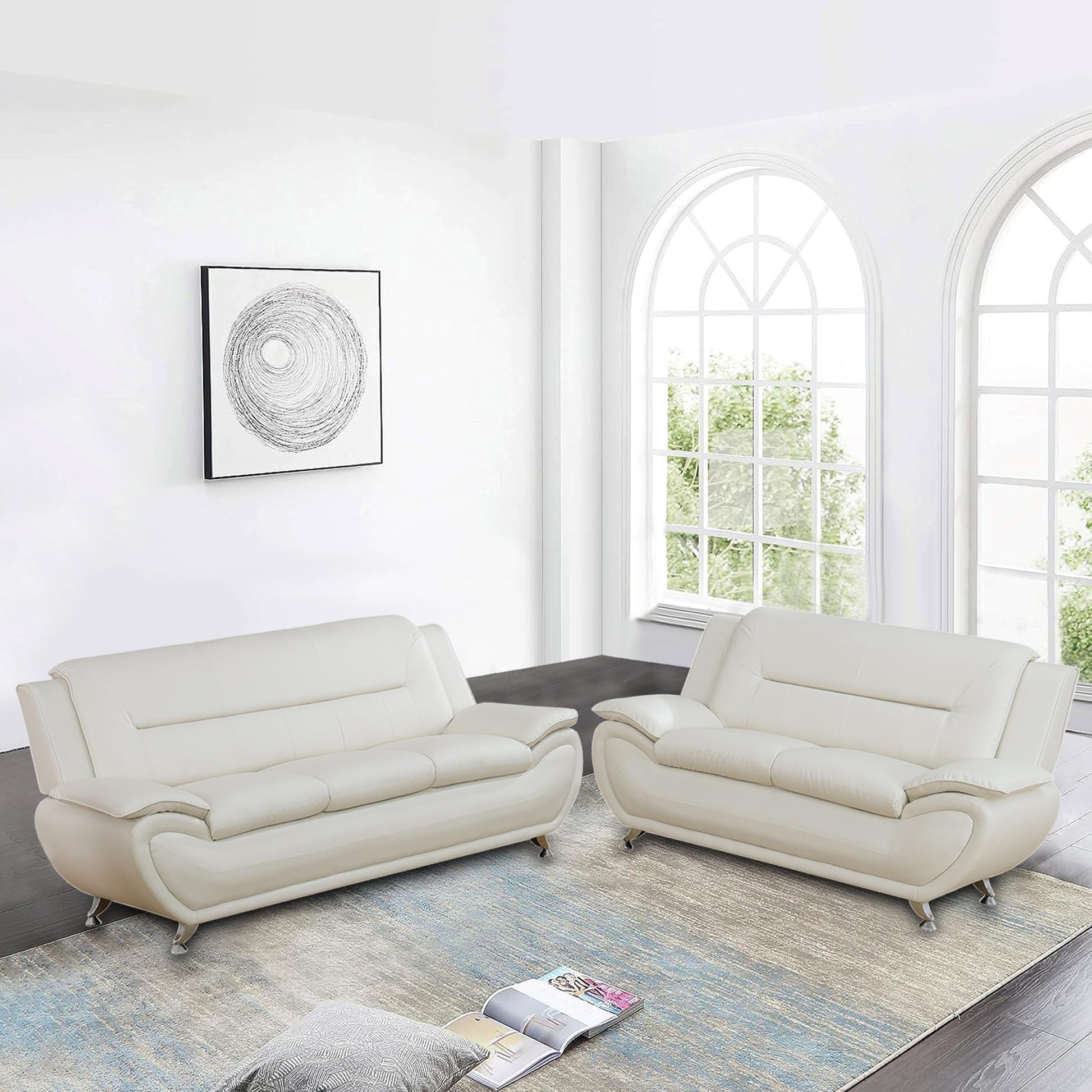 3 Piece Living Room Furniture Set, Leather Sofa Set for Living Room, Modern Couch Set with 3-Seater Sofa, Loveseat and Armchair (Black 2)