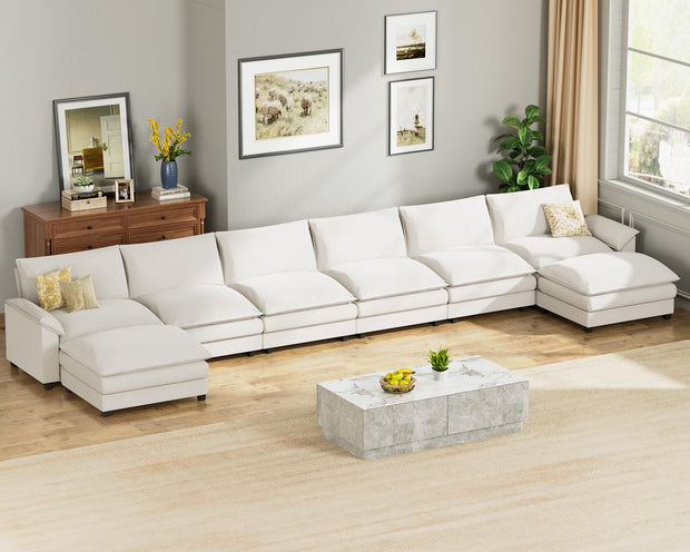 Homall 119" Modular Sectional Sofa, L Shaped Sofa Couch with Reversible Ottoman, DIY Combination Chenille Deep 3-Seat Cloud Couch for Living Room, Apartment (Light Grey, L Shaped Sofa)