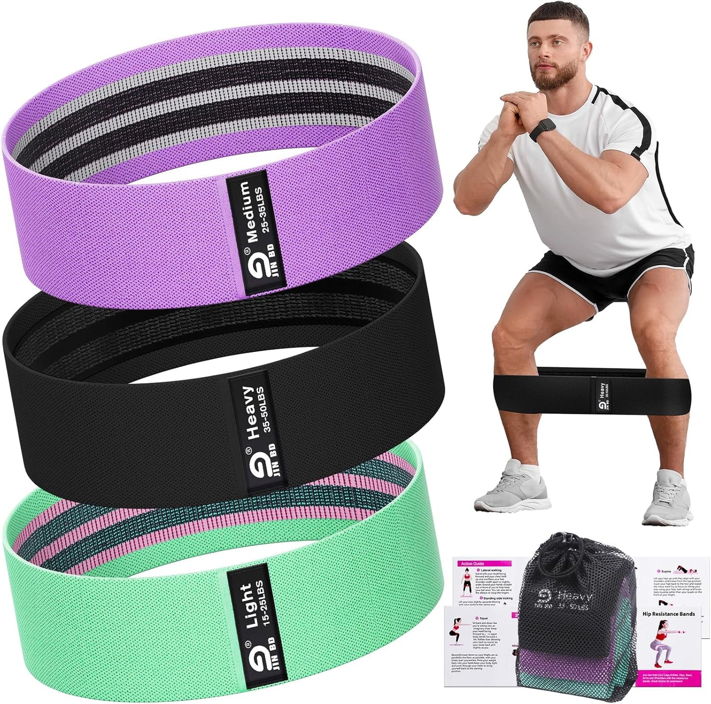 Fabric Resistance Bands, Hip and Leg Shaping Bands, Elastic Bands of Different Levels, Suitable for Both Men and Women for Yoga, Rehabilitation, Pilates, Fitness and Home Workouts