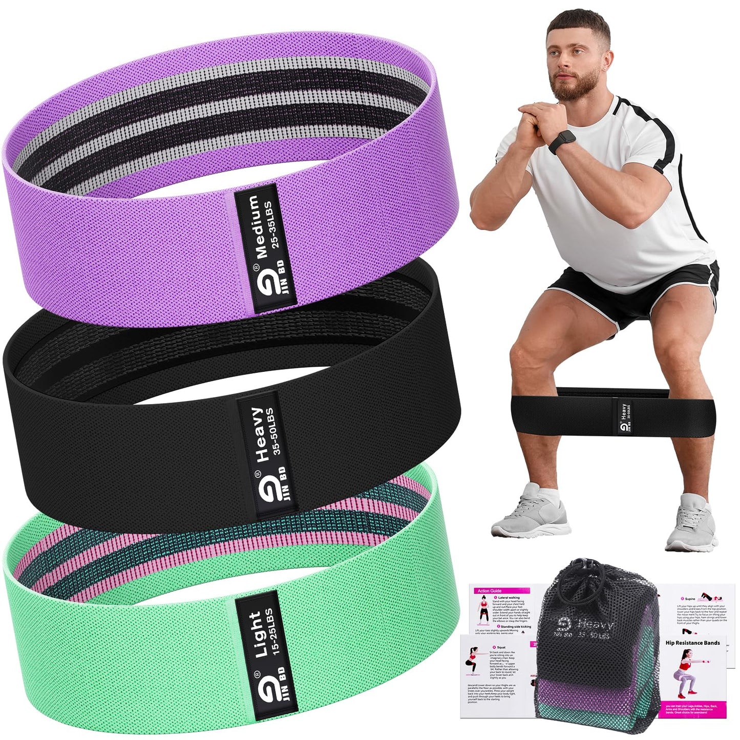 Fabric Resistance Bands, Hip and Leg Shaping Bands, Elastic Bands of Different Levels, Suitable for Both Men and Women for Yoga, Rehabilitation, Pilates, Fitness and Home Workouts