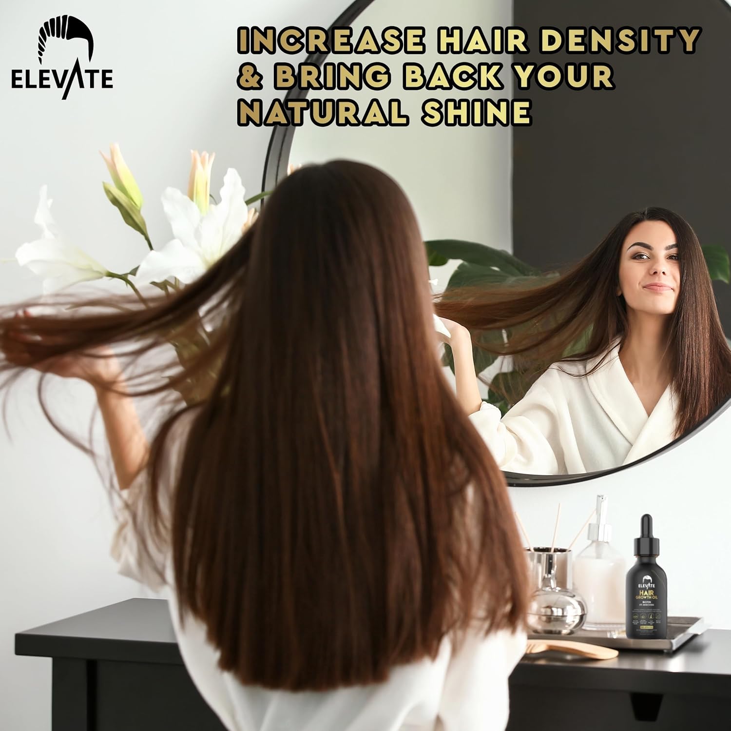 ELEVATE Hair Growth Oil - Biotin Serum & 5% Minoxidil Treatment for Stronger Thicker Longer Hair – Natural Hair Growth Thickening Treatment - Stop Thinning & Hair Loss for Men & Women 1oz