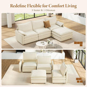 Vesgantti 108" Modular Sectional Sofa, Comfy Cloud Couch with Movable Ottoman Deep Seat Chenille L Shaped Modular Sofa, Sectional Couches for Living Room, Bedroom and Apartment, Beige