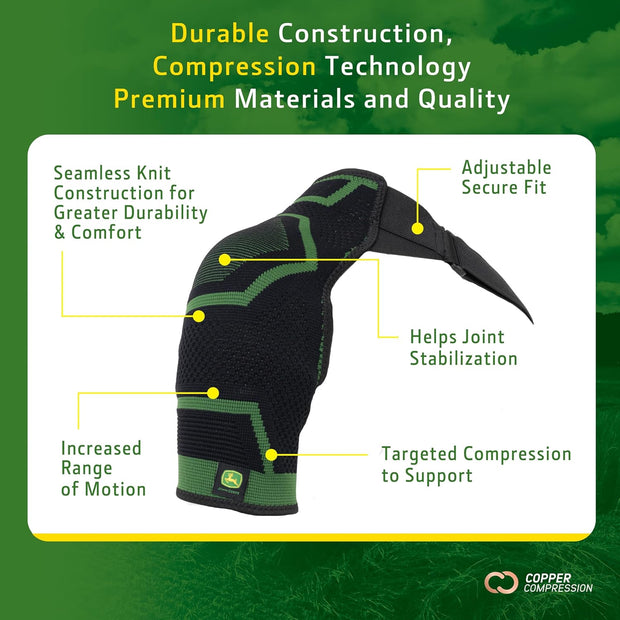John Deere Shoulder Compression Sleeve by Copper Compression – Rotator Cuff Support for Tendonitis, Frozen Shoulder, Joint Pain & Inflammation – Seamless Knit Brace for Stability & Comfort – S/M