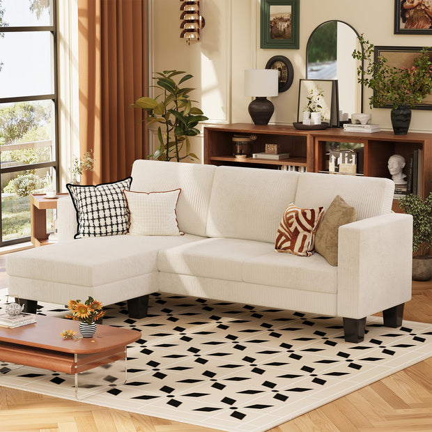 VICTONE Convertible Sectional Sofa Couch, 3 Seat L-Shaped Sofa with Linen Fabric Ottoman Small Couch for Small Apartments, Living Room and Office (Linen Fabric, Dark Gray)