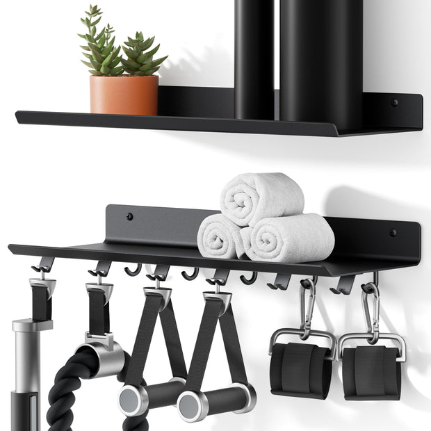 1-Tier Floating Shelf Compatible with Tonal Accessories, Home Gym Storage Shelf, Gym Rack Wall Mount Organizer, Workout Metal Holder, T-Bracket Lock Adapters Hanger, US Patent Holding