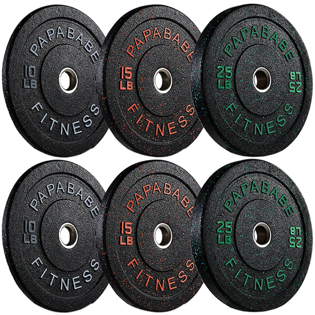 Papababe Weight Plates, 2-Inch Weights Plates Set, Floor Protective Rubber Weight Plates, 10-600lbs Bumper Plates for Barbell Strength Training & Weightlifting (Single/Pair/Full Set)