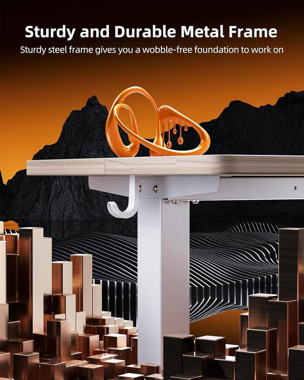 TIQLAB 55 * 24 Inches Electric Standing Desk, Adjustable Height Stand up Desk, Sit Stand Home Office Table with Splice Board, Light Walnut