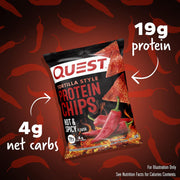 Quest Nutrition Tortilla Style Protein Chips, Hot & Spicy, 19g of Protein, 4g Net Carbs, Gluten Free, 1.1 Ounce (Pack of 12) & Tortilla Style Protein Chips, Chili Lime, Baked, 1.1 Oz, Pack of 12