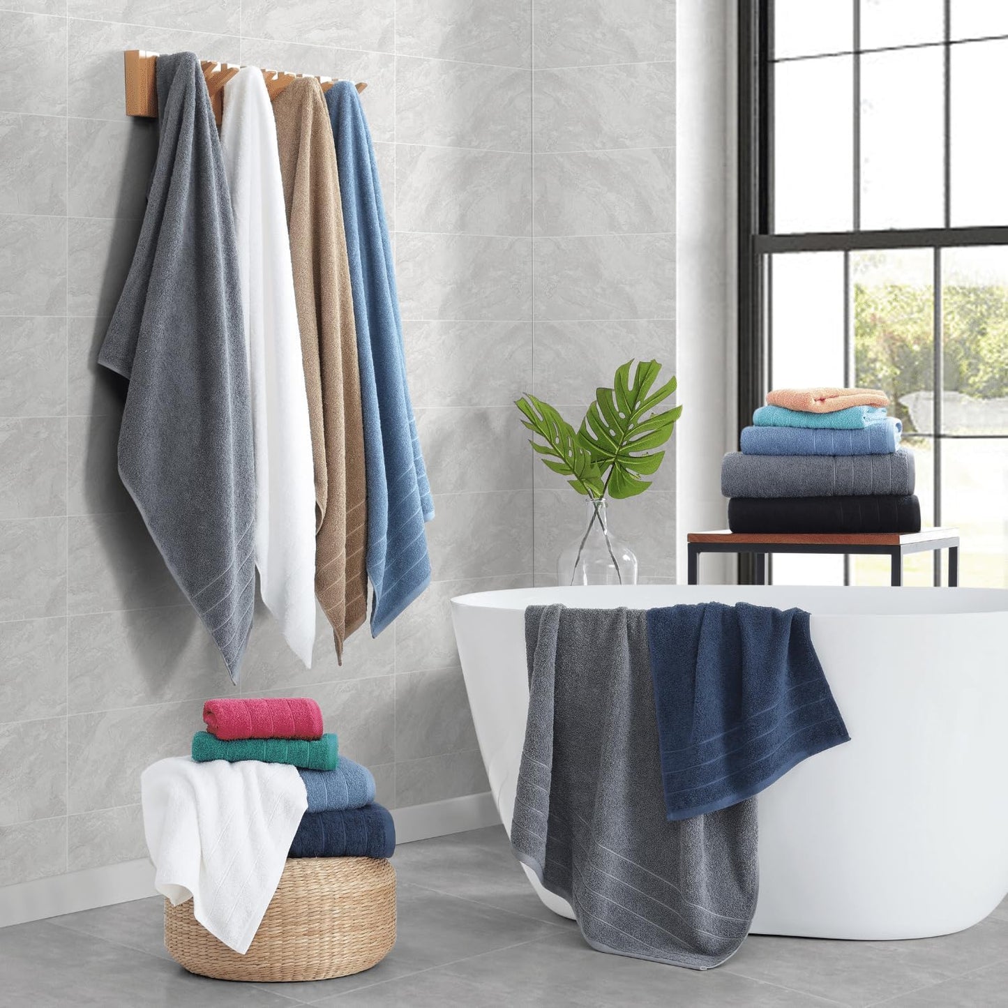Casa Platino 100% Cotton Luxury Bathroom Towel Set - 8 Pc - Ring Spun, Quick Dry, Soft & Highly Absorbent - 2 Bath, 4 Washcloths, 2 Hand Towels - Remains Plush After Multiple Washes - Cerulean Blue