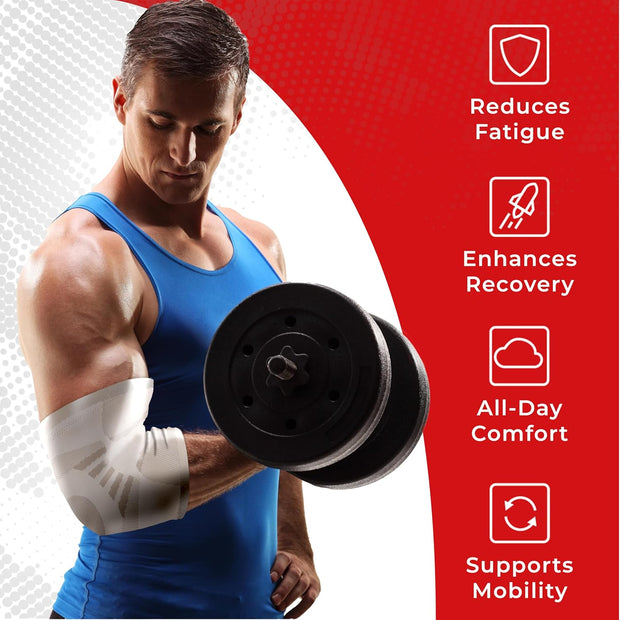 Nordic Lifting Elbow Compression Sleeves (1 Pair) – Support for Pain Relief, Tendonitis, Golfer’s & Tennis Elbow Recovery