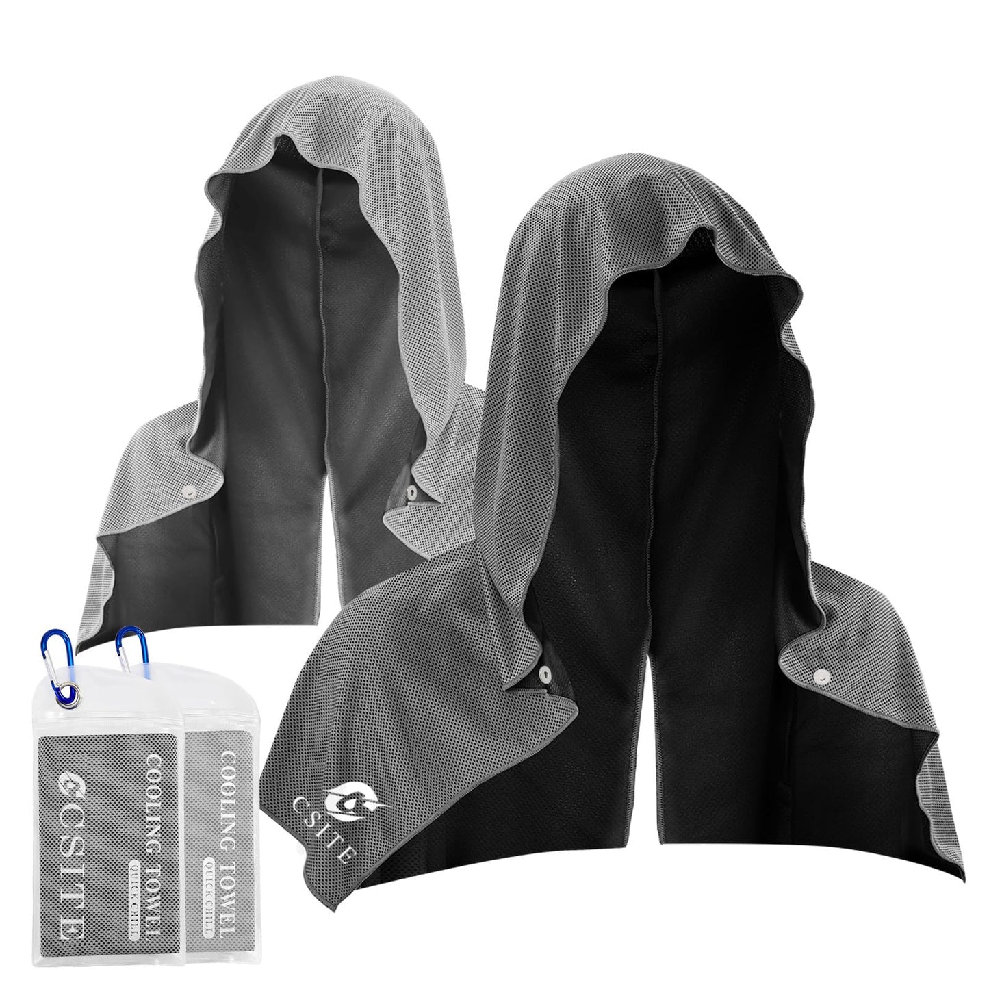 2 Pack Cooling Hoodie Towels, Instant Cooling Towels for Neck and Face, UPF 50 Sun Protection, Ice Towel for Hot Weather, Head Towel for Sports, Camping, Cycling & More Activities