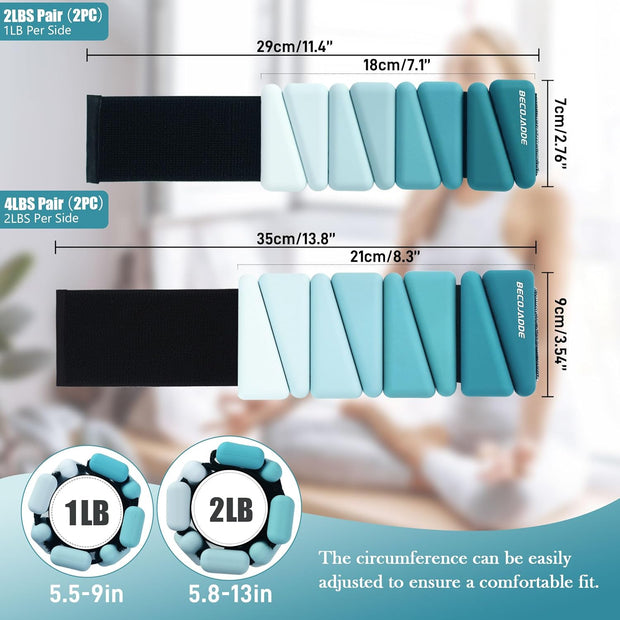 Wrist Weights for Women At Home Ankle Weights Set of 2 (1 lb /2 Lbs Each) Adjustable Weighted Wristbands Arm Leg Weights for Women Men Suitable for Walking Swimming Running Pilates Yoga Gym