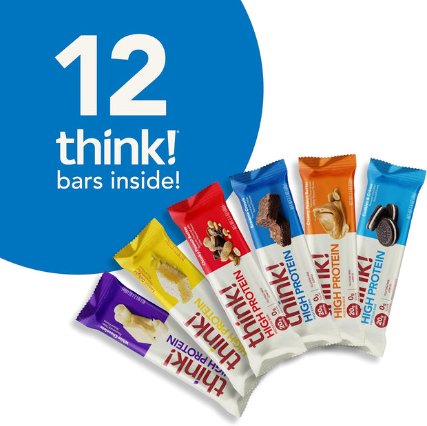 think! Protein Bars, High Protein Snacks, Gluten Free, Kosher Friendly,Variety Pack, Nutrition Bars, 2.1 Oz per Bar, 12 Count (Packaging May Vary)