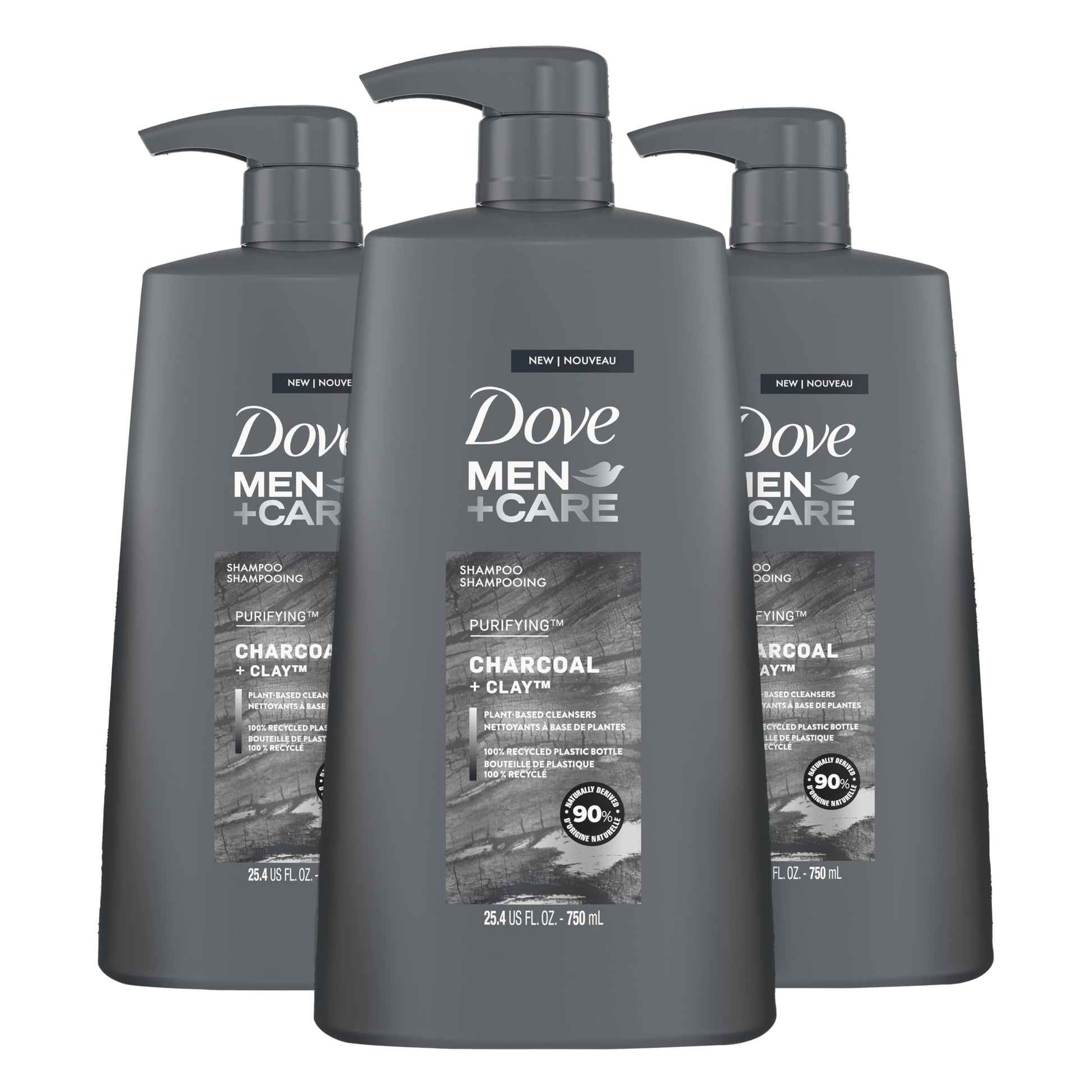 DOVE MEN + CARE Charcoal Pump Purifying Shampoo Charcoal + Clay for Stronger, More Resilient Hair, with Plant-Based Cleansers, 31 oz