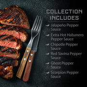 Melinda’s Pepper Sauce Challenge Collection - Extra Spicy Gourmet Hot Sauce Gift Set - Includes Jalapeño, Extra Hot Habanero, Chipotle, Red Savina, Ghost, Scorpion - 5 oz, 6 Pack