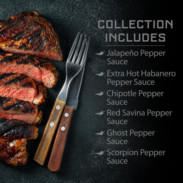 Melinda’s Pepper Sauce Challenge Collection - Extra Spicy Gourmet Hot Sauce Gift Set - Includes Jalapeño, Extra Hot Habanero, Chipotle, Red Savina, Ghost, Scorpion - 5 oz, 6 Pack