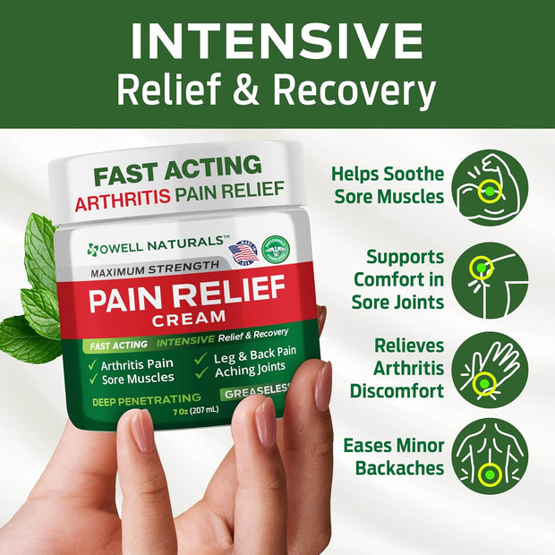 Owell Naturals Deep Penetrating Pain Relief Cream– Maximum Strength Formula for Joints & Muscles – Fast-Acting Comfort for Back, Knees, Hands, Legs & More, 14 oz