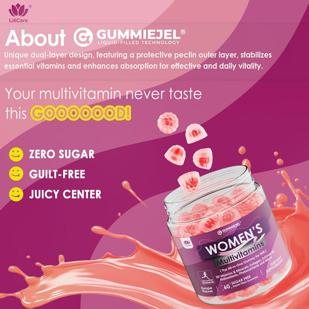 Womens Multivitamin Gummy with Iron, Biotin 2500mcg, Collagen, Keratin, Daily Vitamins A C D E Folate, B Complex, Methylated Multivitamin for Women Support Energy, Beauty, Immune, Sugar Free, 60 Count