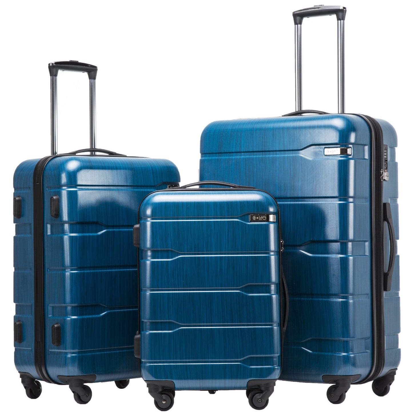 Coolife Luggage Expandable 3 Piece Sets PC+ABS Spinner Suitcase 20 inch 24 inch 28 inch (white, 3 piece set)