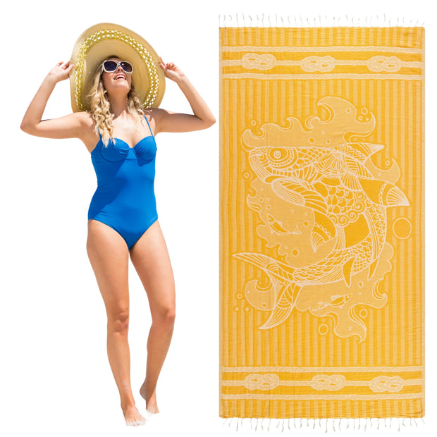 PÜSKÜL - Authentic 100% Turkish Cotton Turkish Beach Towel, Genuine Made in Turkey Quality - Soft, Quick Dry, Sand Free, Light Like Cloud, Oversize 36x70 Peshtemal Towels (Pack of 1, Arat Orange)