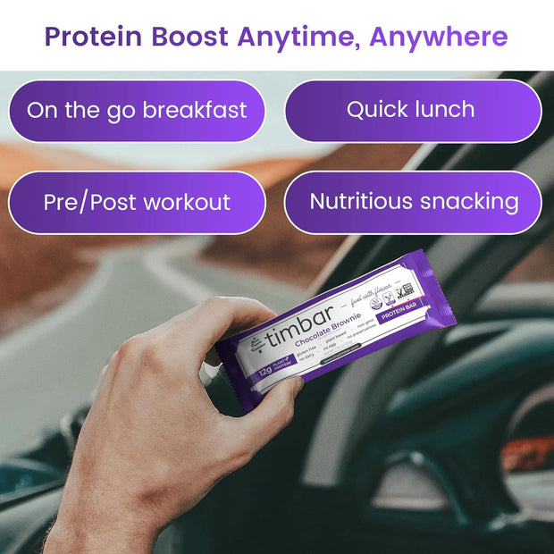 timbar Protein Bars 4 Pack | 12g Plant Based Protein & 9g Fiber Plant Based- Energy & Nut Bars | Gluten Free, Non-GMO, Dairy Free, Healthy On-the-Go Snack & Meal Replacement (4 Packs, Sampler Pack)