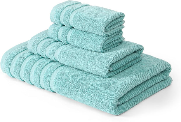 Modern Threads Oxford 6-Piece 100% Cotton Towel Set – Yarn Dyed Jacquard & Solid – Includes 2 Bath Towels, 2 Hand Towels, 2 Washcloths – Absorbent, Quick Dry, Soft & Durable – Aqua