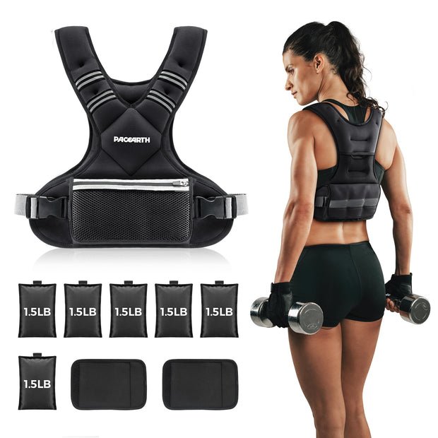 PACEARTH Adjustable Weight Vest 4-10lbs / 11-20lbs / 20-32lbs X-Shape Weighted Vest for Women and Men, Home Workout Ironsand Vest with Zipper Pouch and 6 Weight Packs, Available in Pink, Gray, Black