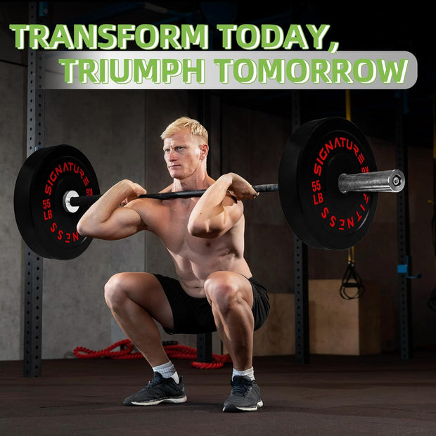 Olympic Barbell 2-Inch Rubber Bumper Plate Weight Set for Strength Training, Multiple Options