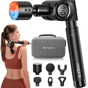 Massage Gun with Heat and Cold Head,Deep Tissue Percussion Back Massager for Muscle/Neck/Body Pain Relief with Long Extension Retractable Handle,32-Speeds,Foldable with 5 Adjustable Angles