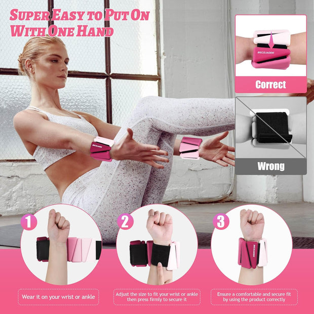 Wrist Weights for Women At Home Ankle Weights Set of 2 (1 lb /2 Lbs Each) Adjustable Weighted Wristbands Arm Leg Weights for Women Men Suitable for Walking Swimming Running Pilates Yoga Gym