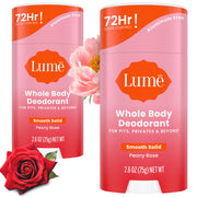 Lume Whole Body Deodorant - Smooth Solid Stick - 72 Hour Odor Control - Aluminum Free, Baking Soda Free and Skin Safe - 2.6 Ounce (Pack of 2) (Soft Powder)