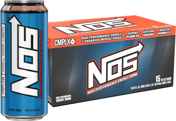 NOS Zero Sugar: High Performance Energy Drink. 16 Fl oz (Pack of 15)