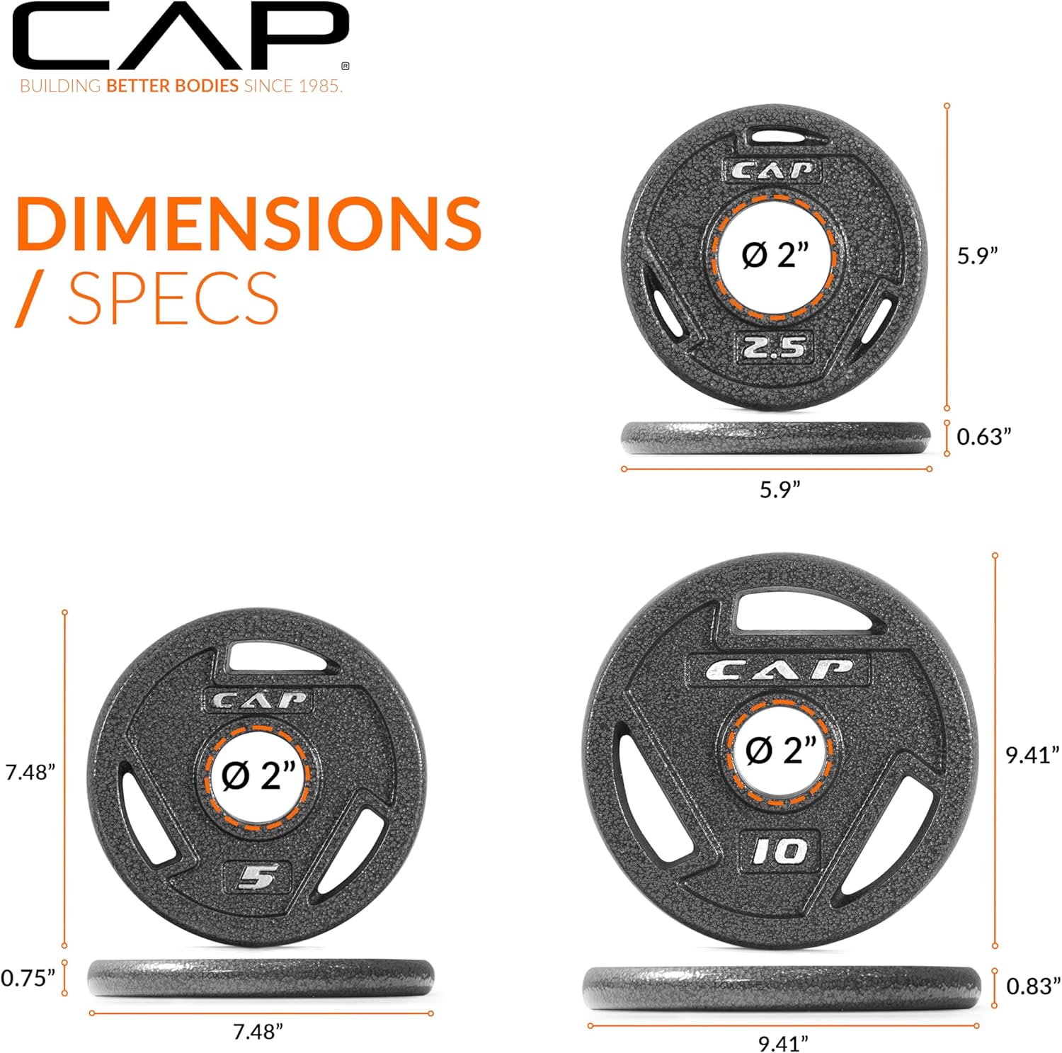 CAP Barbell 2-Inch Olympic Cast Iron Plate Weight Set | 75-285 lbs | Multiple Options