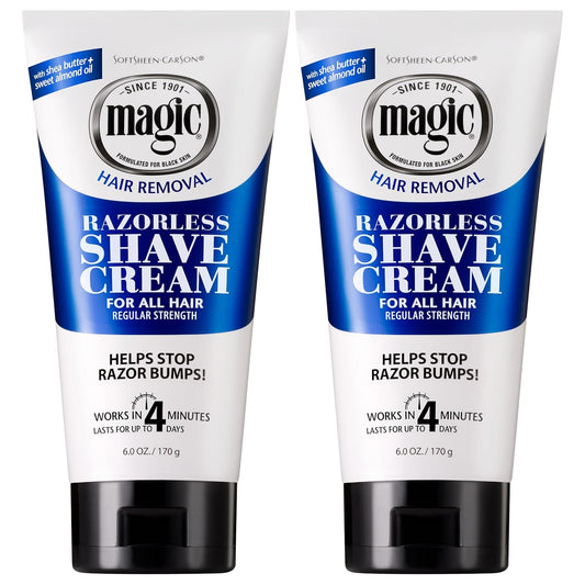 SoftSheen-Carson Magic Razorless Shaving Cream, Hair Removal Cream for Body Hair, Regular Strength Depilatory Cream, Works in 4 Minutes for Normal Hair, 2 Count