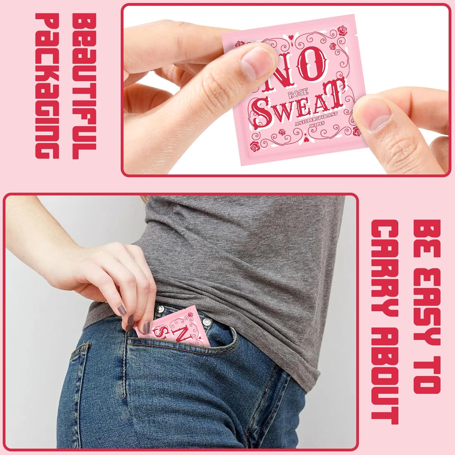 Mini Deodorant Body Wipes 50 pieces of Travel deodorant Wipes And Travel Deodorant Individually Wrap Hypoallergenic Underarm Sweating Rose And Travel To Clean Skin For Female Male Teenagers